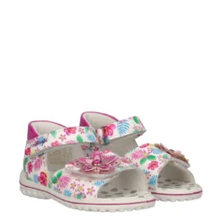 BABY SWEET Sandalo Bambina Bianchi con fiori fucsia