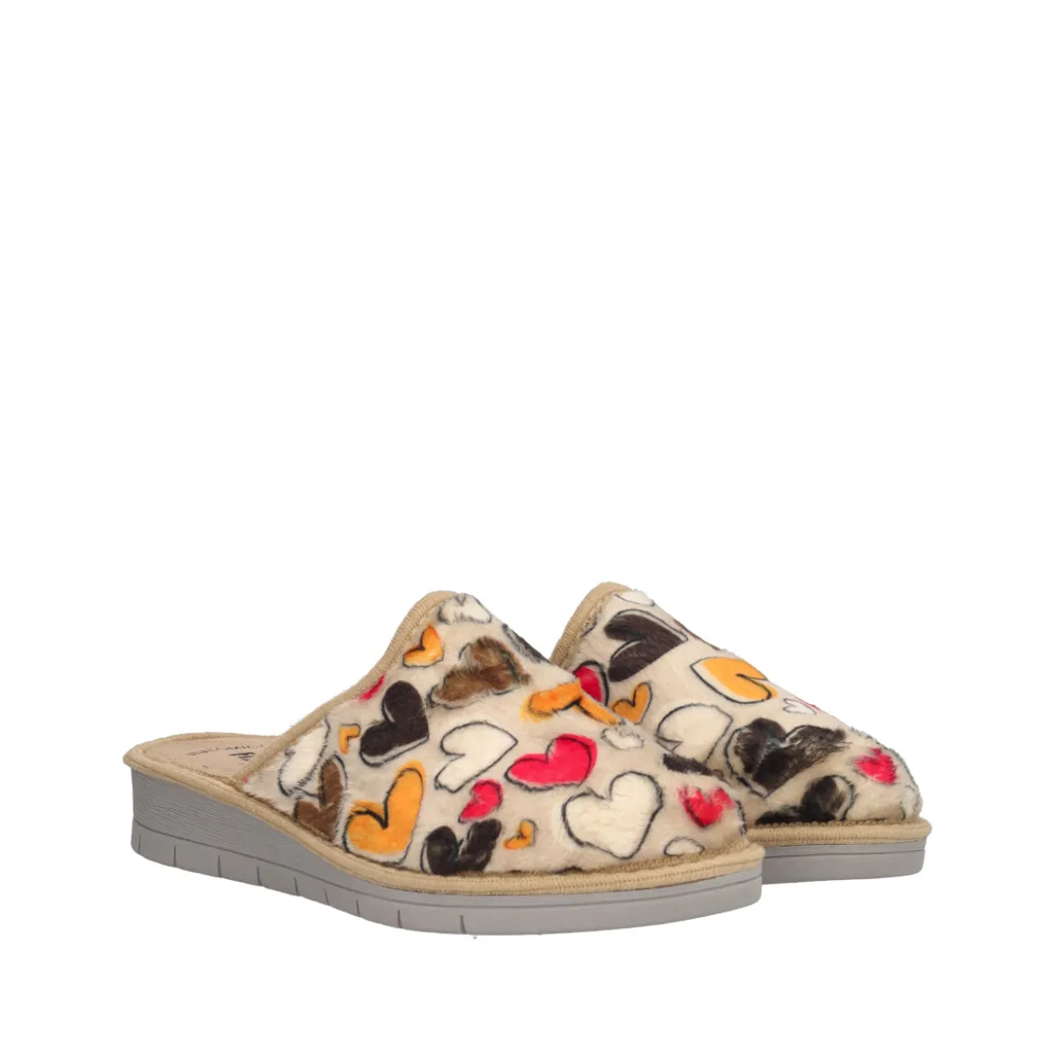 Ciabatte Donna Beige con Cuori Multicolori