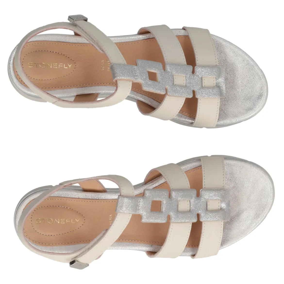 ELODY 27 Sandalo Donna Beige e Argento