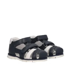 GRANZY Sandalo Bambino Blu e Bianco in Pelle