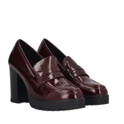 Mocassini con tacco Donna in Vernice Bordeaux