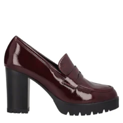 Mocassini con tacco Donna in Vernice Bordeaux