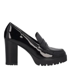 Mocassino con Tacco Donna in Vernice Nera