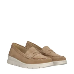 Mocassino Donna Beige in Pelle Scamosciata