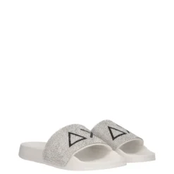 SLIPPERS STRASS LOGO Ciabatte Donna Bianche e Argento