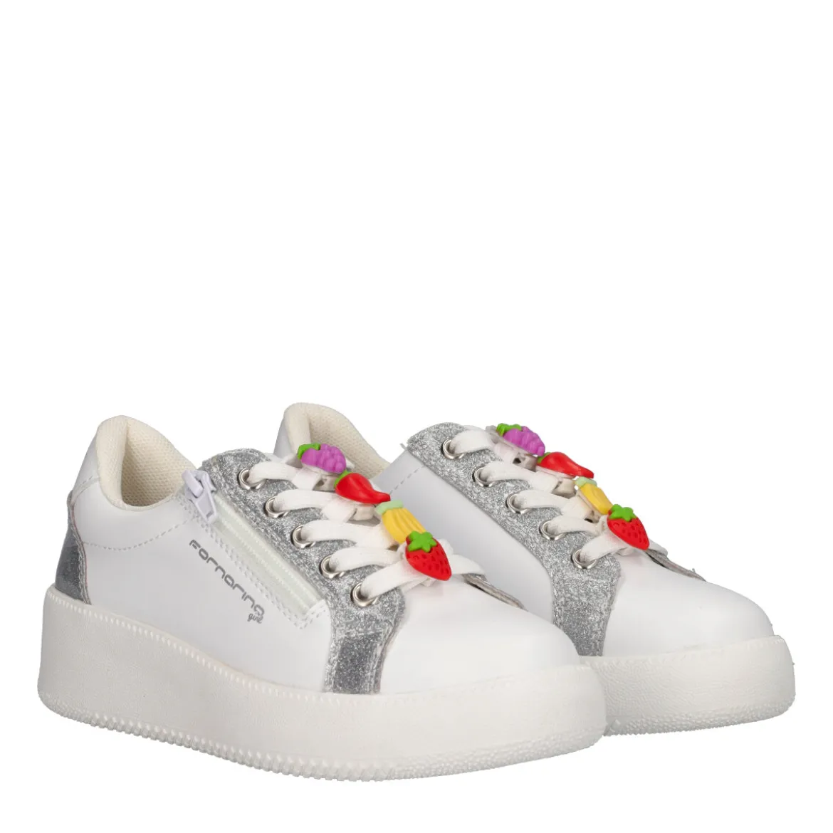 Sneakers Bambina Bianche e Argento con Charm di Frutta