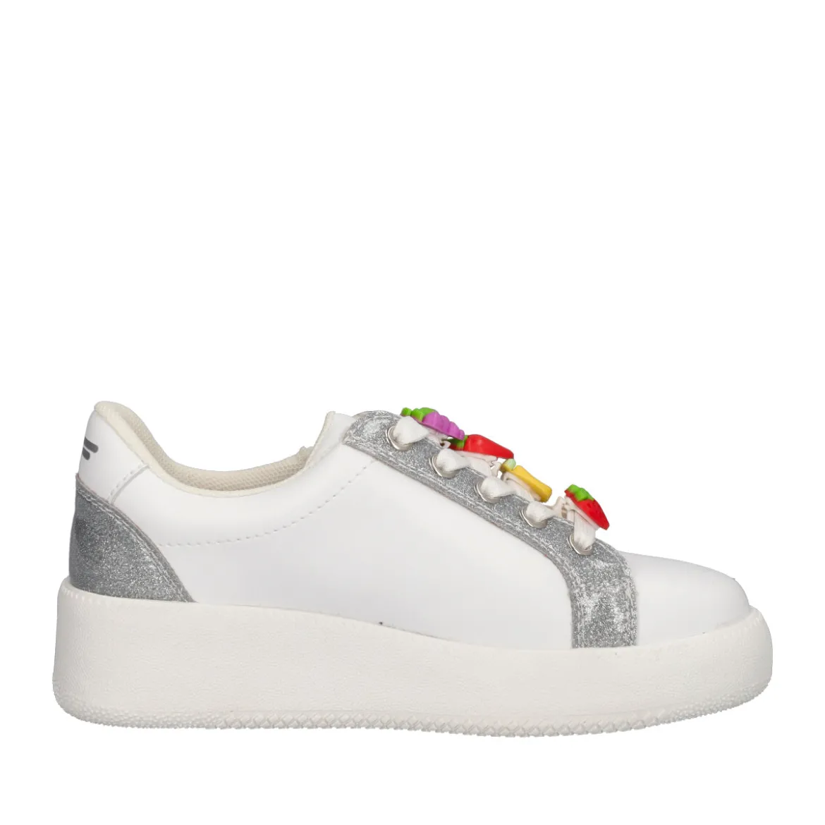 Sneakers Bambina Bianche e Argento con Charm di Frutta