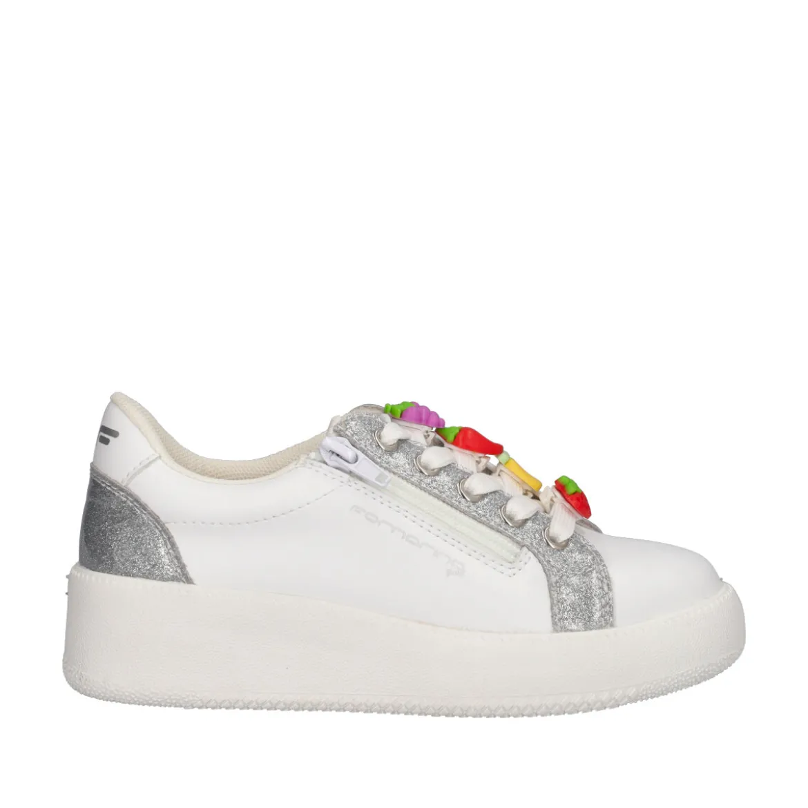 Sneakers Bambina Bianche e Argento con Charm di Frutta