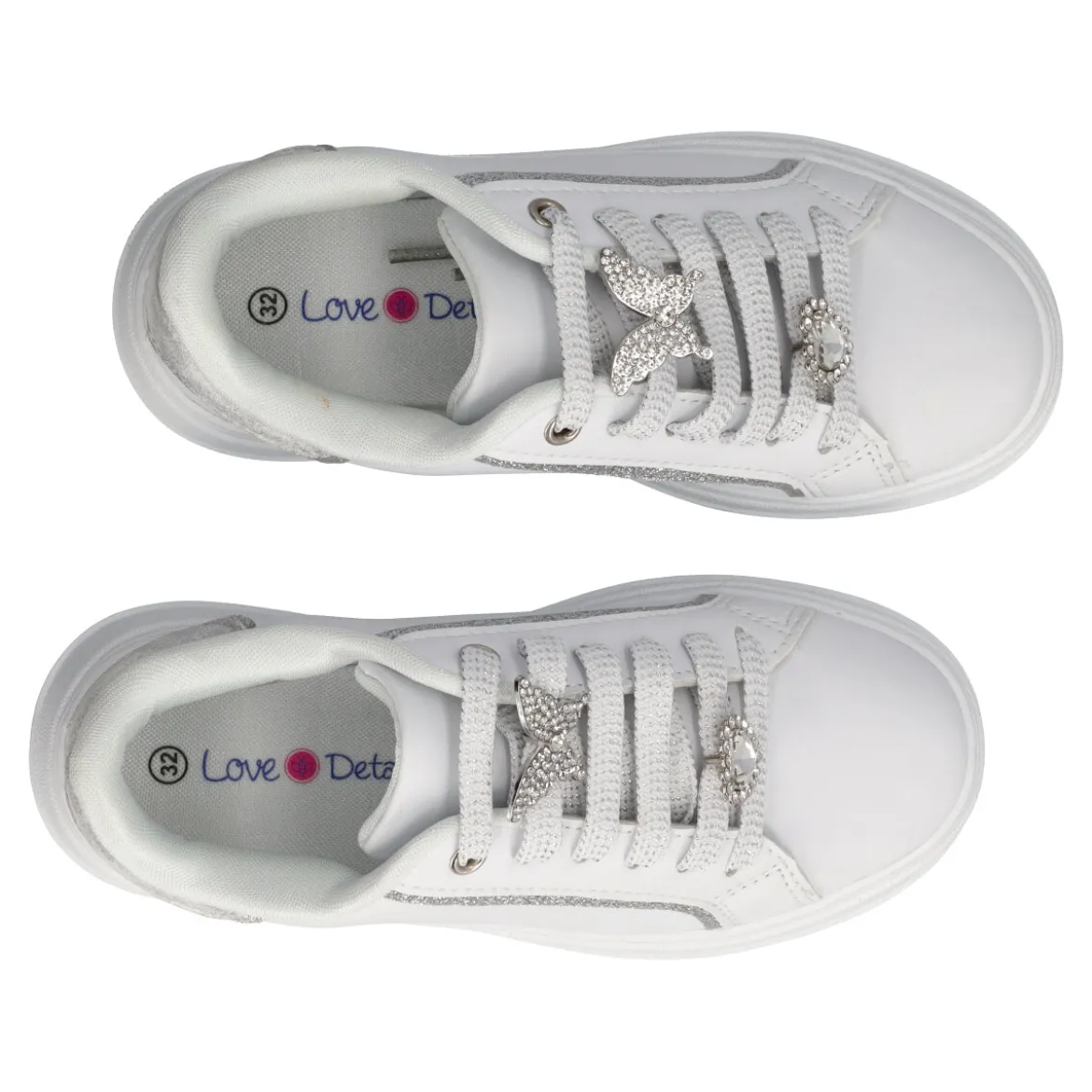 Sneakers Bambina Bianche e Argento con Charms