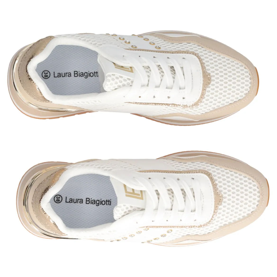 Sneakers Donna Bianche e Beige con Zeppa