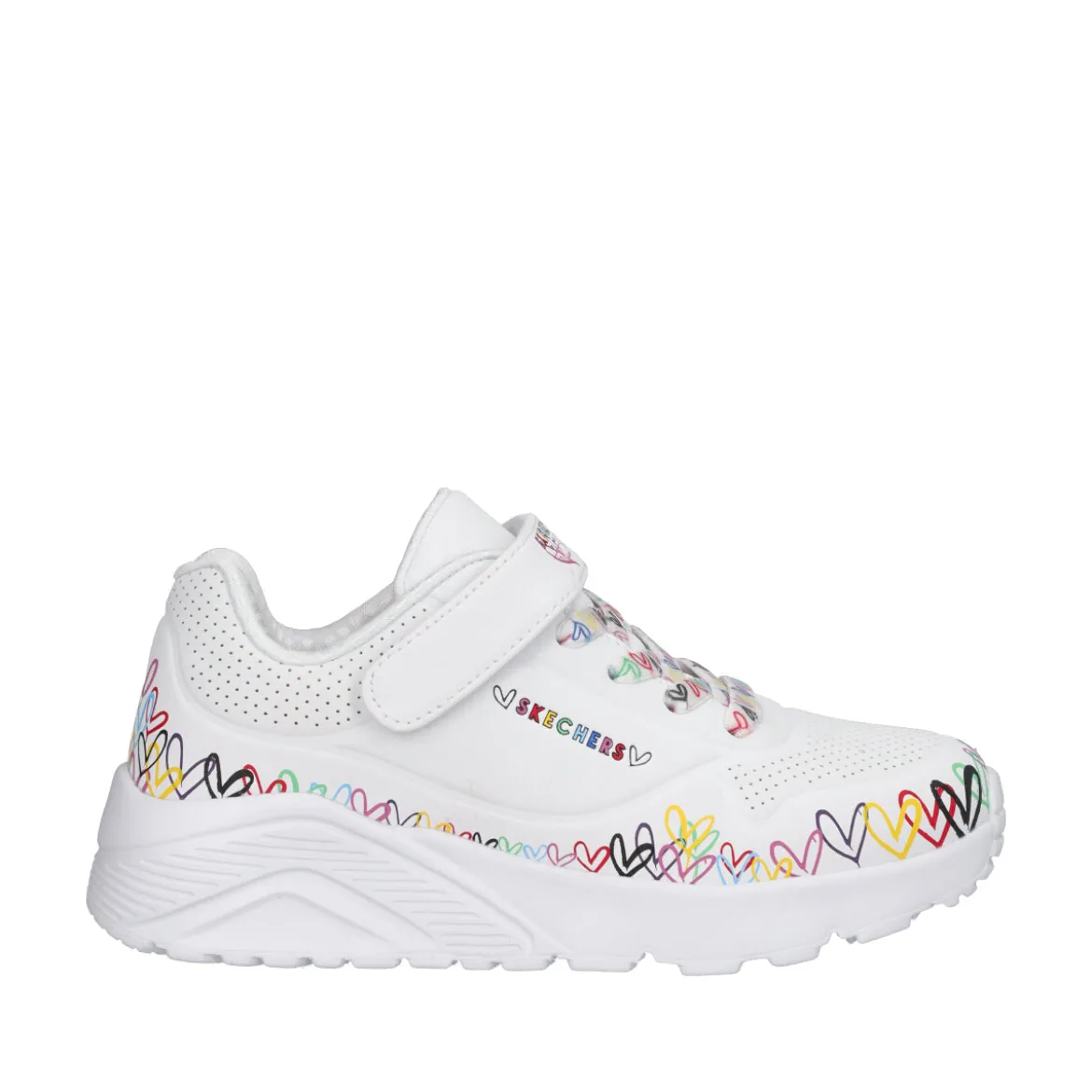 UNO LITE Sneakers Bambina Bianca con Cuori Multicolor