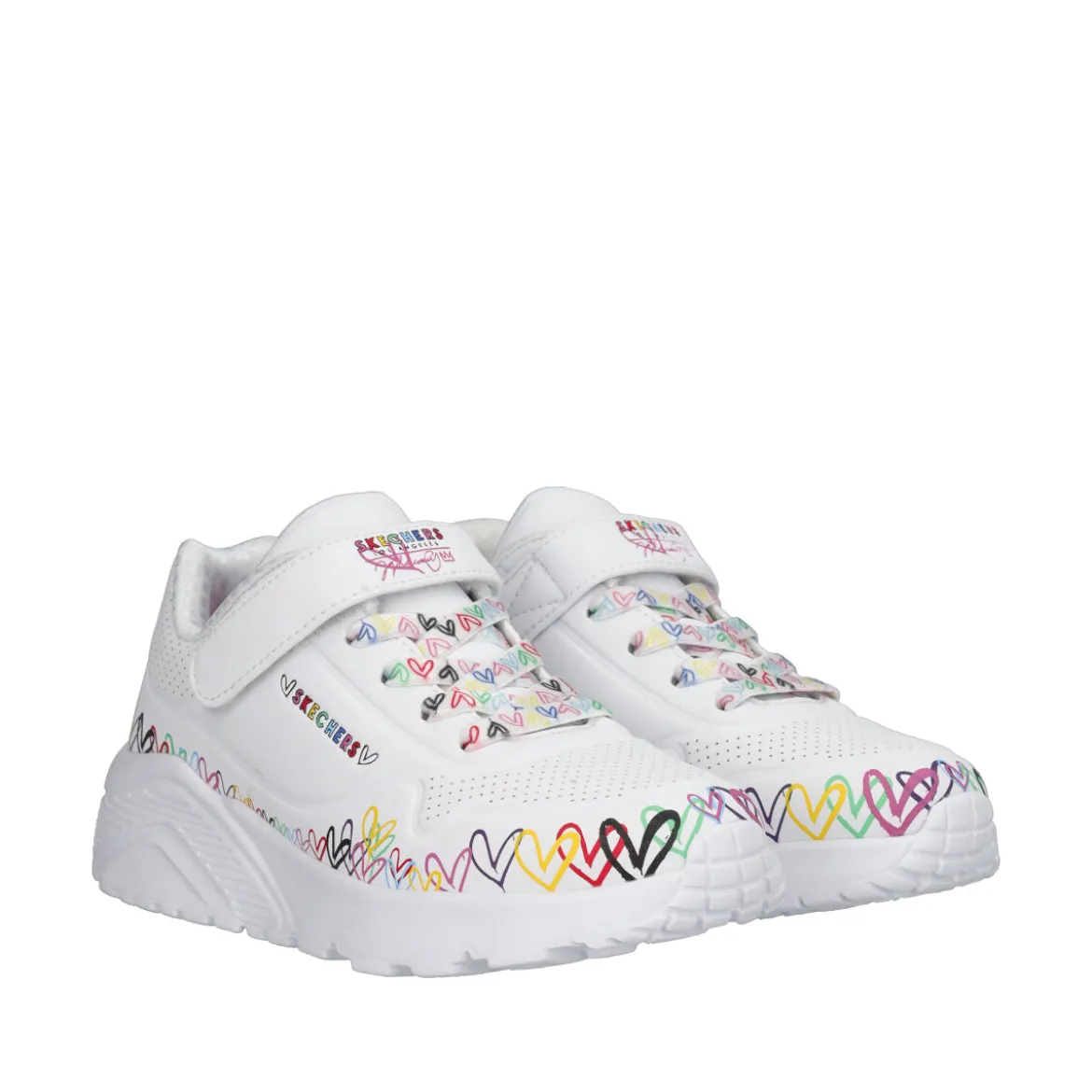 UNO LITE Sneakers Bambina Bianca con Cuori Multicolor