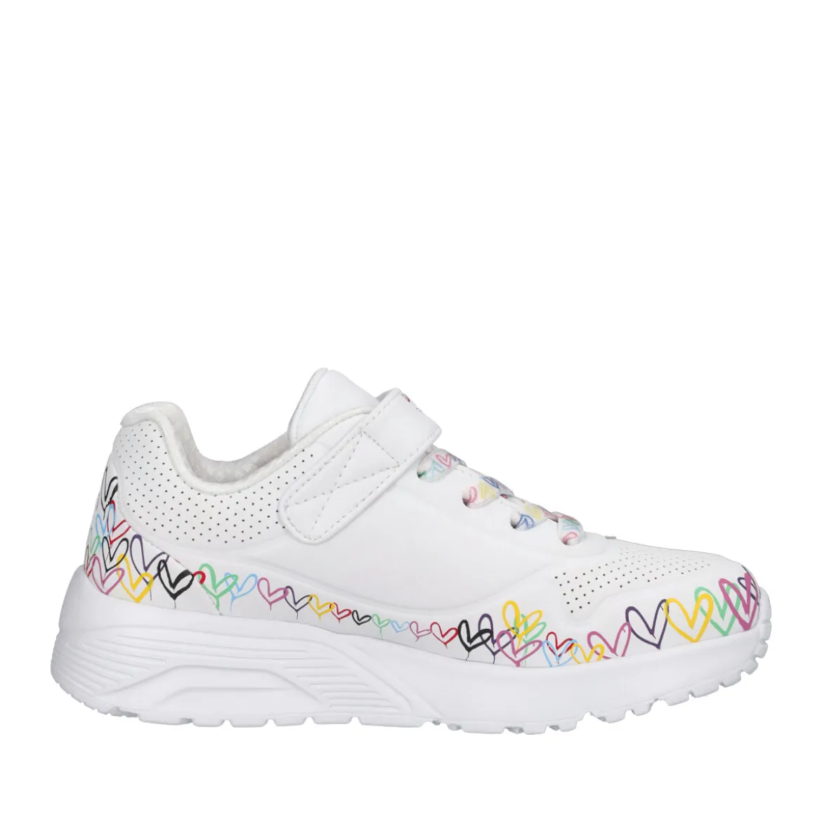 UNO LITE Sneakers Bambina Bianca con Cuori Multicolor